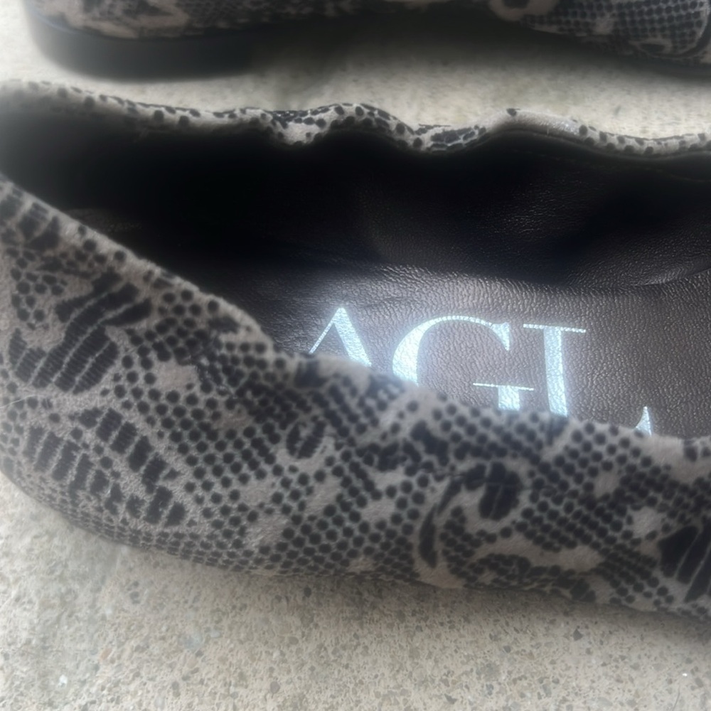 AGL Attilio Leombruni Black/Taupe Floral Toe Cap Flat Women's Size 37.5 / 7.5 - Picture 4 of 9